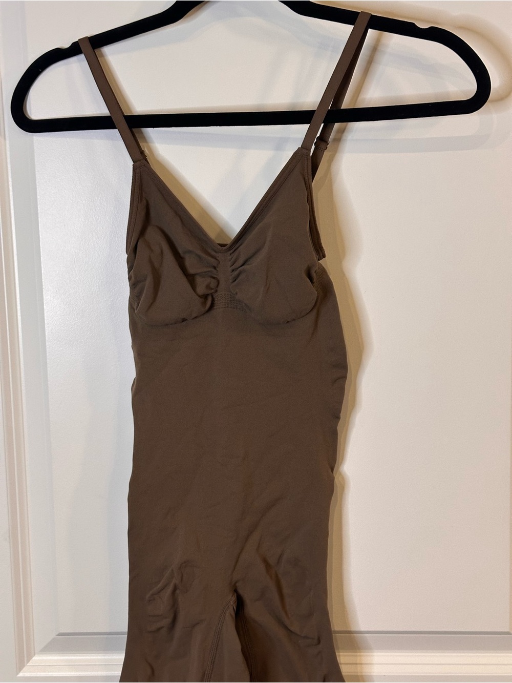 Brown Full Body Shapewear Bodysuit Open Bust Tummy Control Thigh Shaper M/L